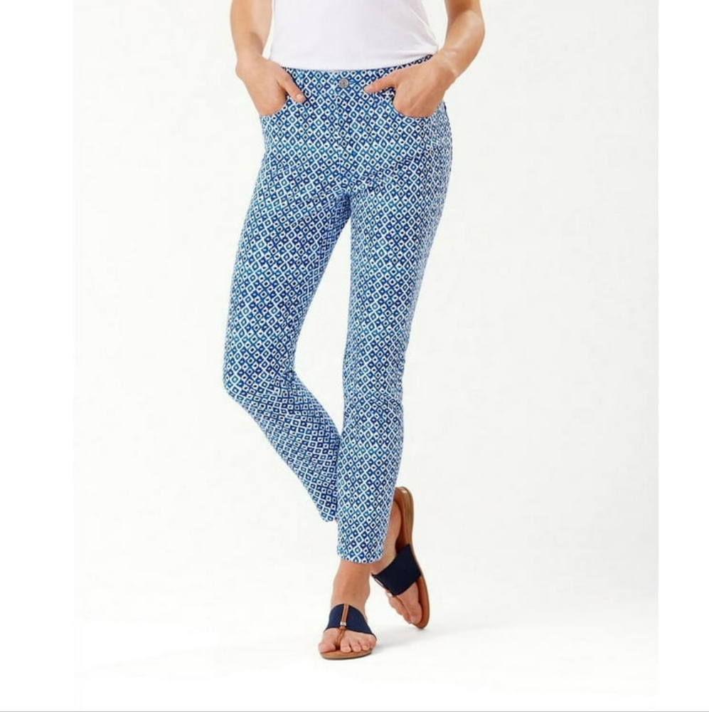 Tommy Bahama Ella Twill high rise Turkish Sea patterned jeans size 14